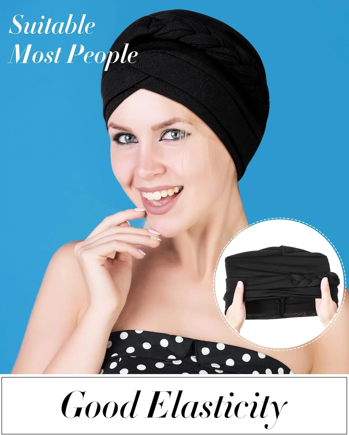 SATINIOR 4 Pieces African Women Turban Cap Head Wraps Beaded Headscarf Beanie Wrap