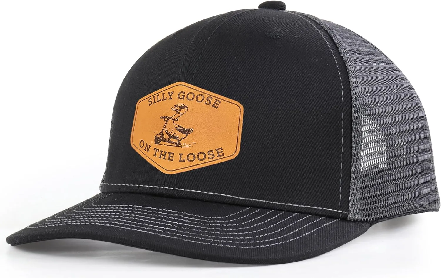 Silly Goose Hat On The Loose Silly Goose University Funny Gifts Gods Silliest Goose Leather Patch Hat