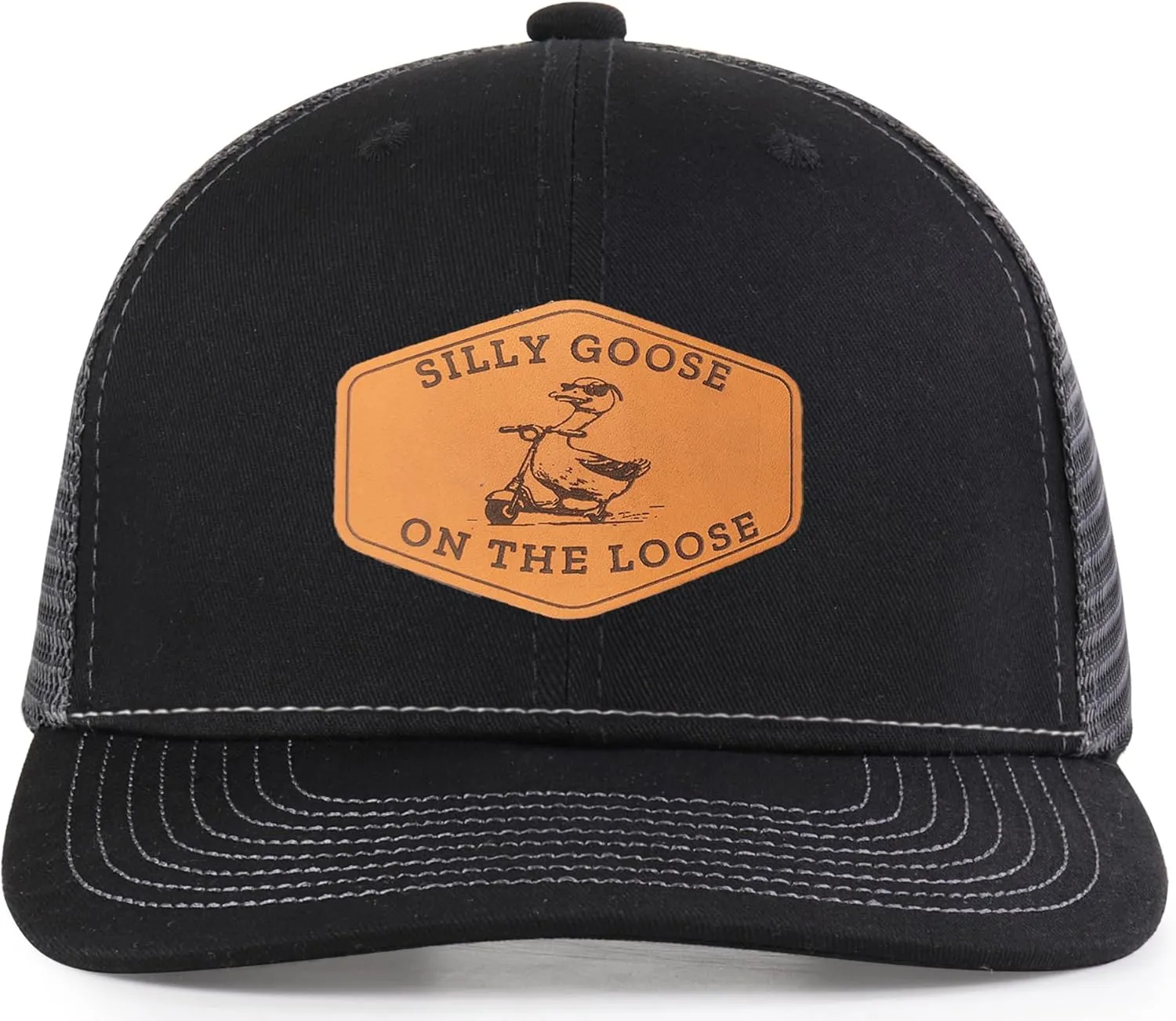 Silly Goose Hat On The Loose Silly Goose University Funny Gifts Gods Silliest Goose Leather Patch Hat