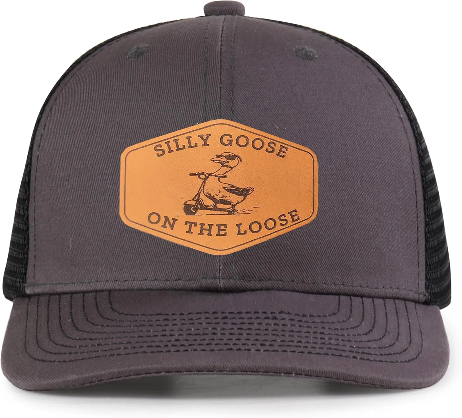 Silly Goose Hat On The Loose Silly Goose University Funny Gifts Gods Silliest Goose Leather Patch Hat