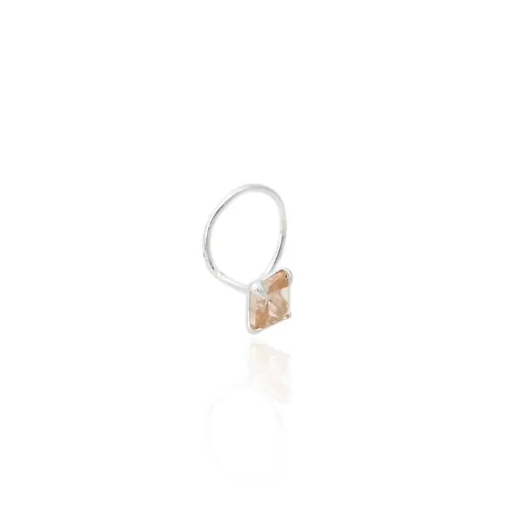 Silver Beautiful Square Peach Gem Nosepin