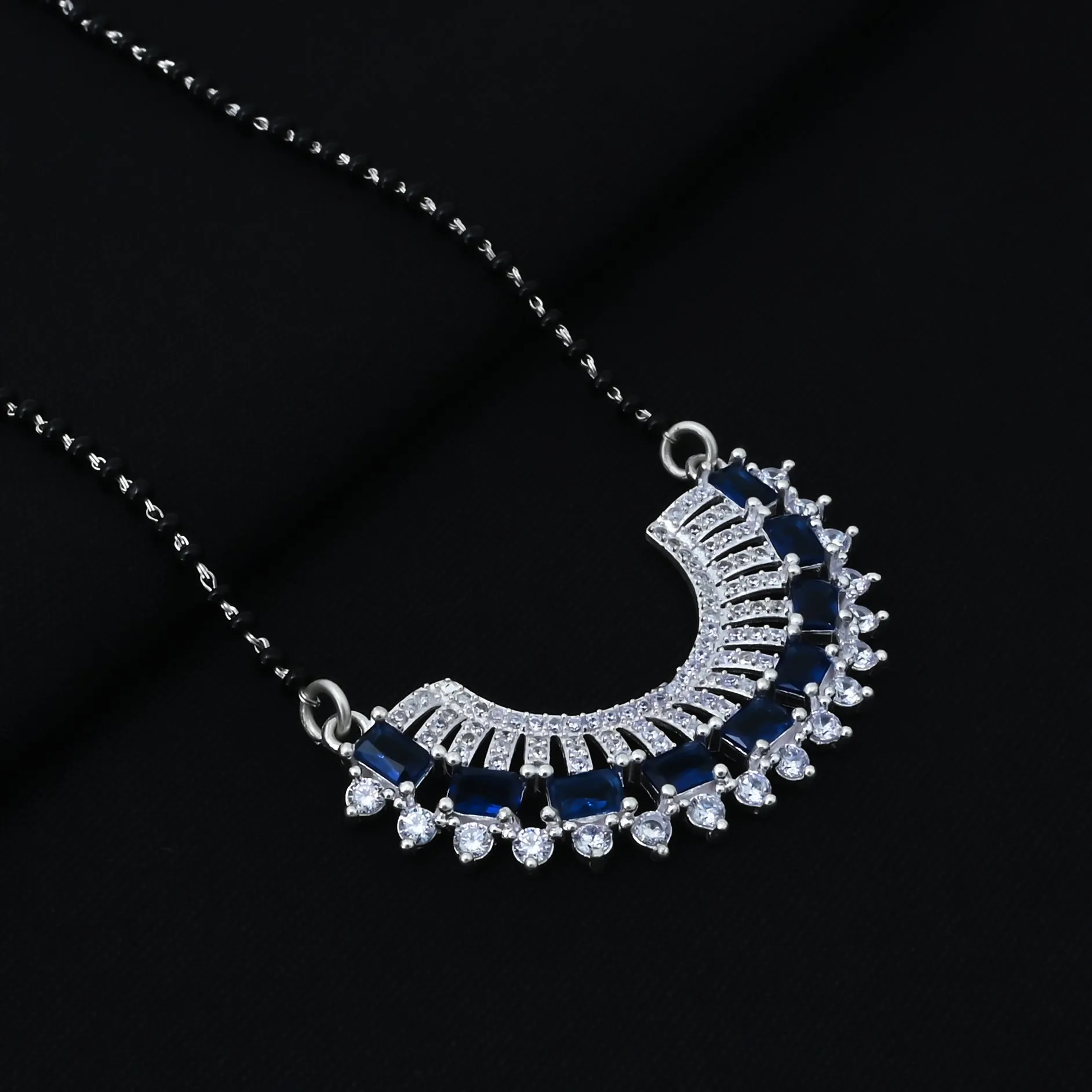 Silver Blue Gemstone Designer Mangalsutra for Girls
