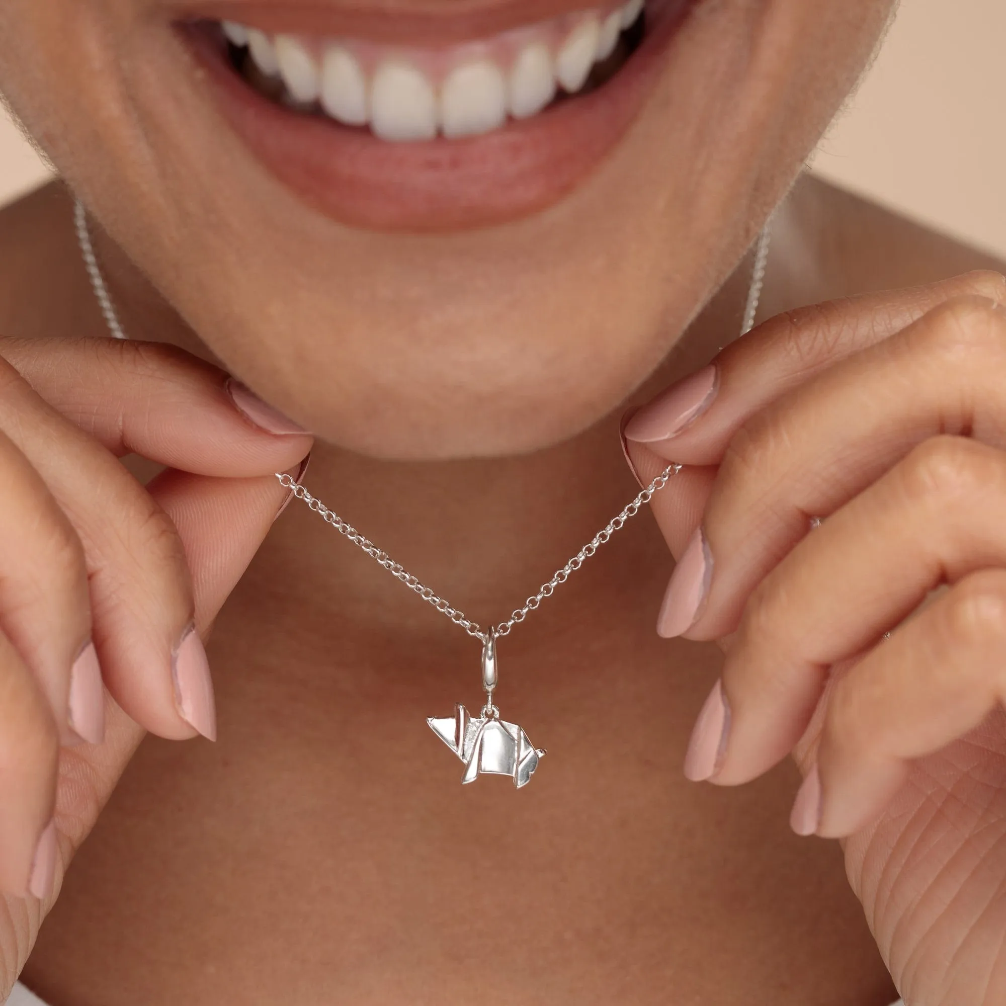 Silver Origami Pig Charm