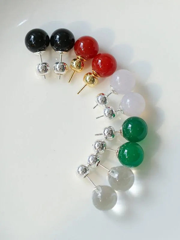 Simple Crystal Agate Tiger Eye Round Earrings