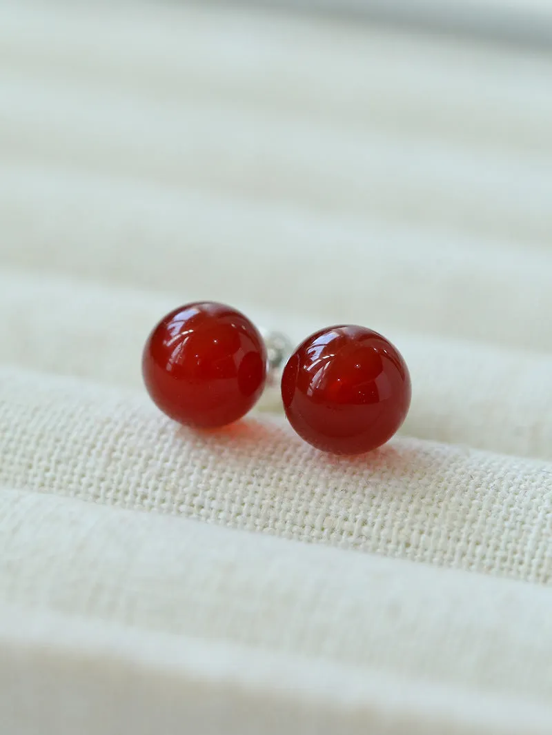 Simple Crystal Agate Tiger Eye Round Earrings