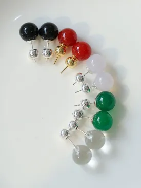 Simple Crystal Agate Tiger Eye Round Earrings