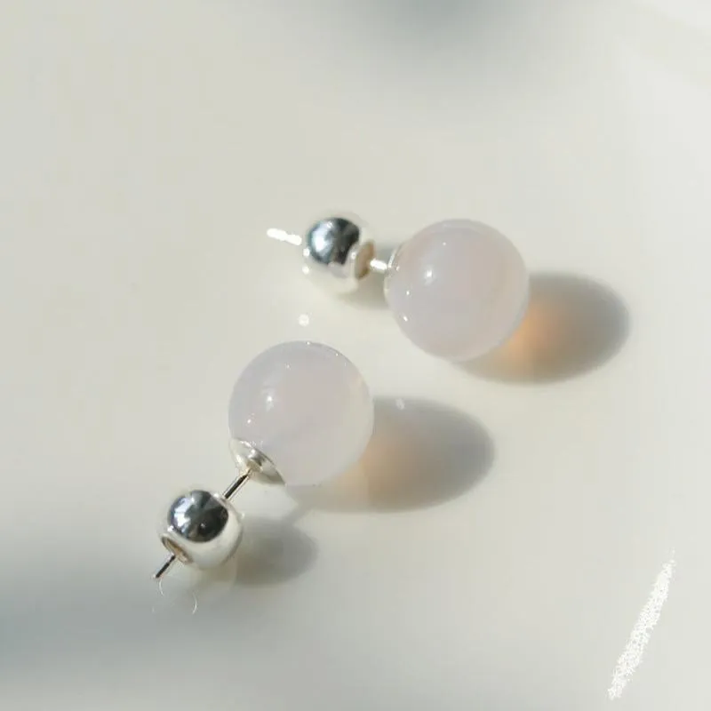 Simple Crystal Agate Tiger Eye Round Earrings