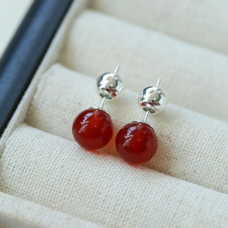 Simple Crystal Agate Tiger Eye Round Earrings