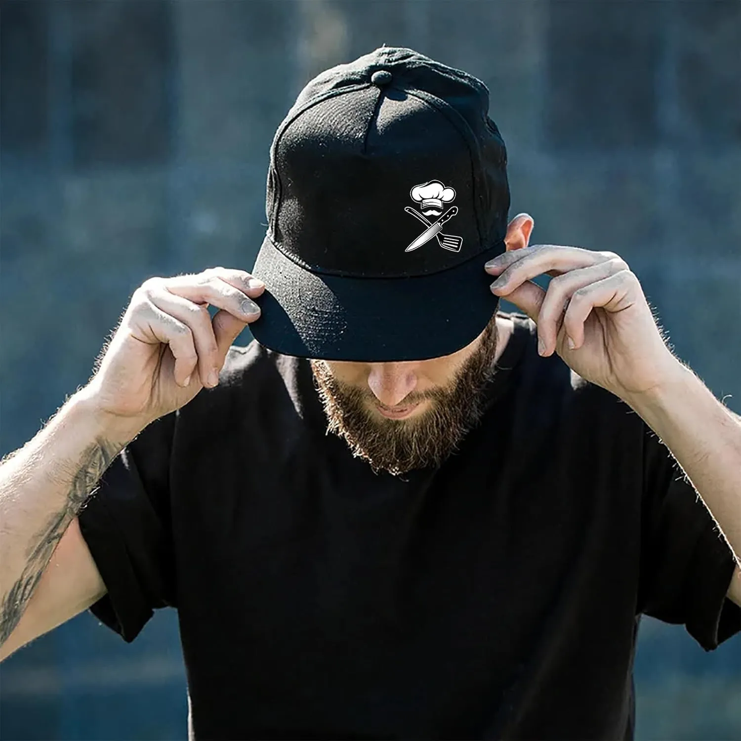 Snapback Hats for Men Flat Bill Brim Hats for Men Skeleton Skull Fitted Hat for Mens Black Baseball Hat Hip Hop 