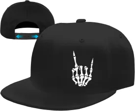 Snapback Hats for Men Flat Bill Brim Hats for Men Skeleton Skull Fitted Hat for Mens Black Baseball Hat Hip Hop 