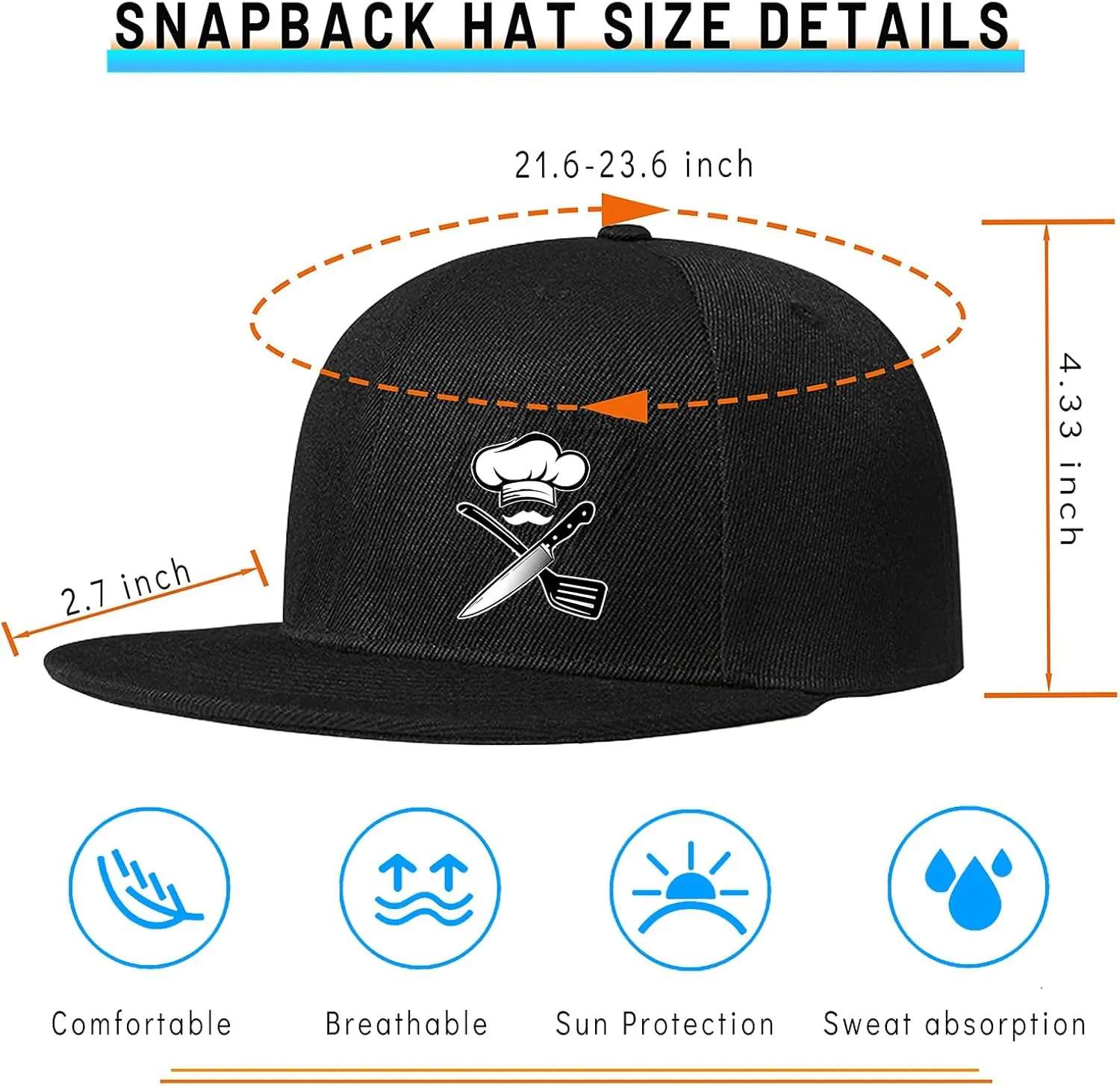 Snapback Hats for Men Flat Bill Brim Hats for Men Skeleton Skull Fitted Hat for Mens Black Baseball Hat Hip Hop 