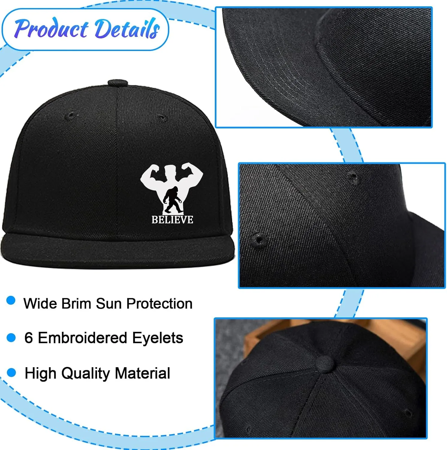 Snapback Hats for Men Flat Bill Brim Hats for Men Skeleton Skull Fitted Hat for Mens Black Baseball Hat Hip Hop 