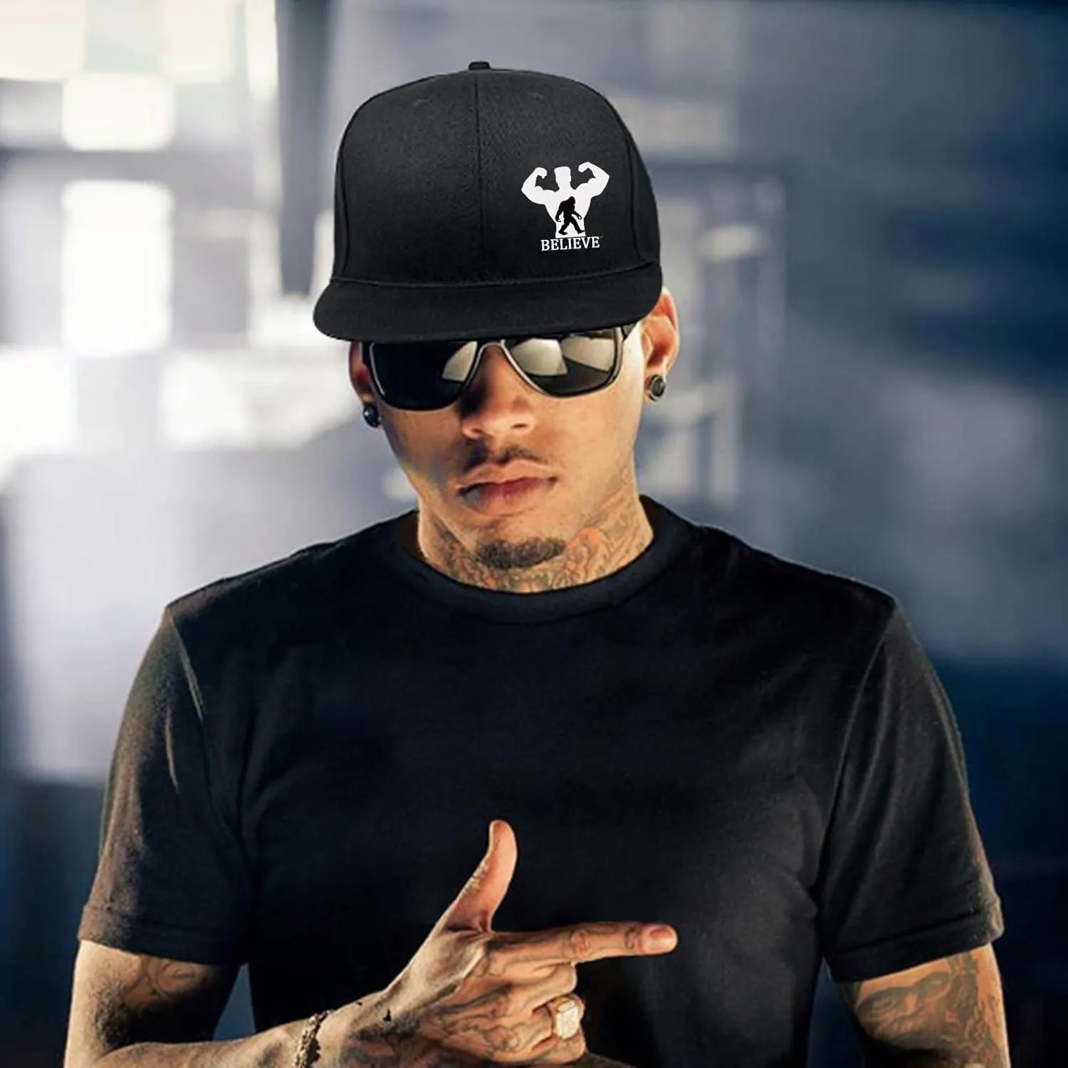 Snapback Hats for Men Flat Bill Brim Hats for Men Skeleton Skull Fitted Hat for Mens Black Baseball Hat Hip Hop 