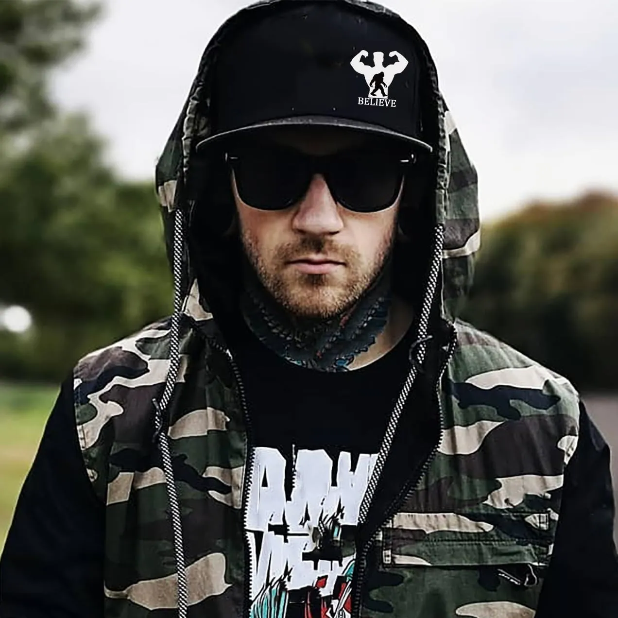 Snapback Hats for Men Flat Bill Brim Hats for Men Skeleton Skull Fitted Hat for Mens Black Baseball Hat Hip Hop 