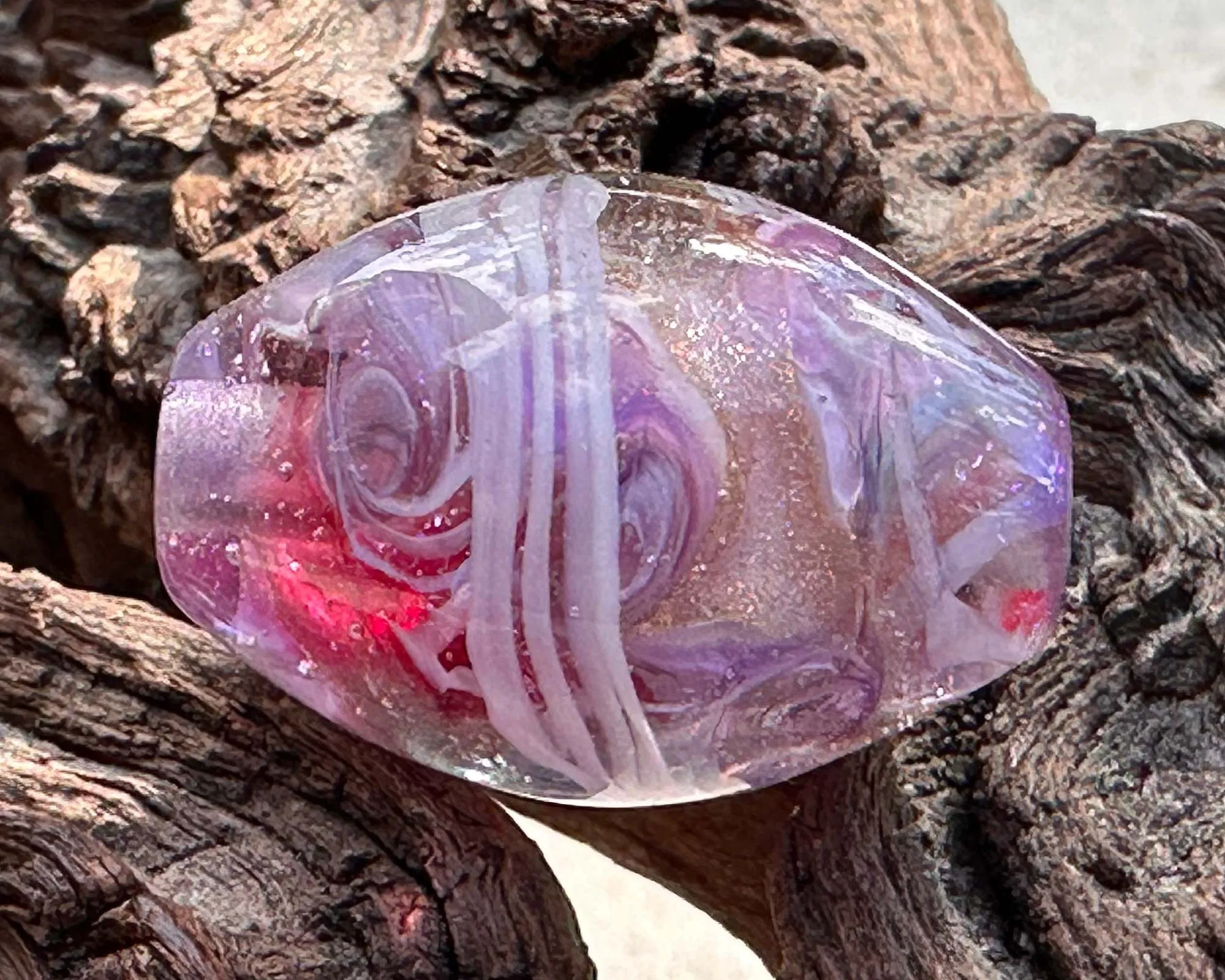 Sparkling Pink Rose Lampwork Focal Bead SRA