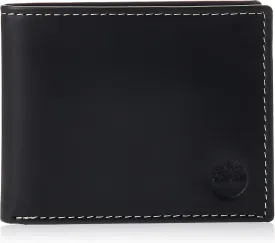 Timberland Men's Leather Wallet With Attached Flip Pocket, Black (Hunter), One Size