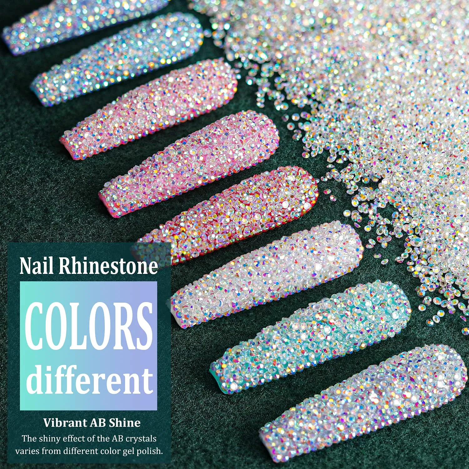 Tiny Nail Rhinestones 15000PCs 1.2mm Ultra Mini Pixie AB Glass Crystals for Nail Art Manicure Iridescent Long Lasting Shine Small Rhinestone Micro Dust Glitter Caviar Bead Sugar Gem