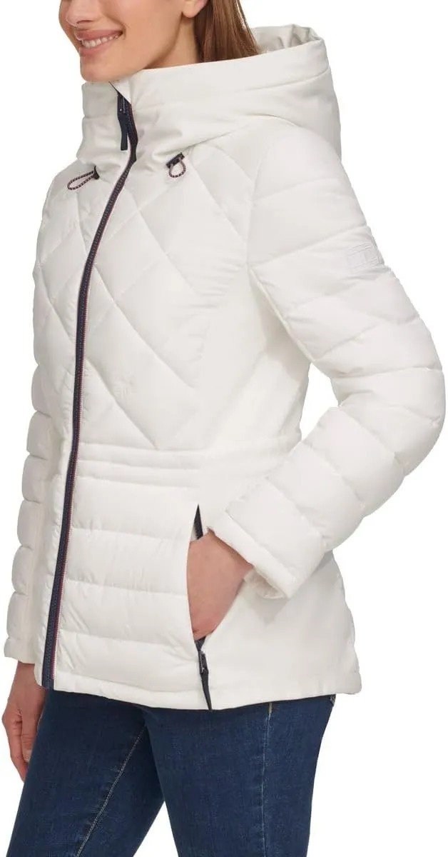Tommy Hilfiger Women's Hooded Stretch Shell Quilted Jacket - Winter Coat for Women - Outwear with Pockets