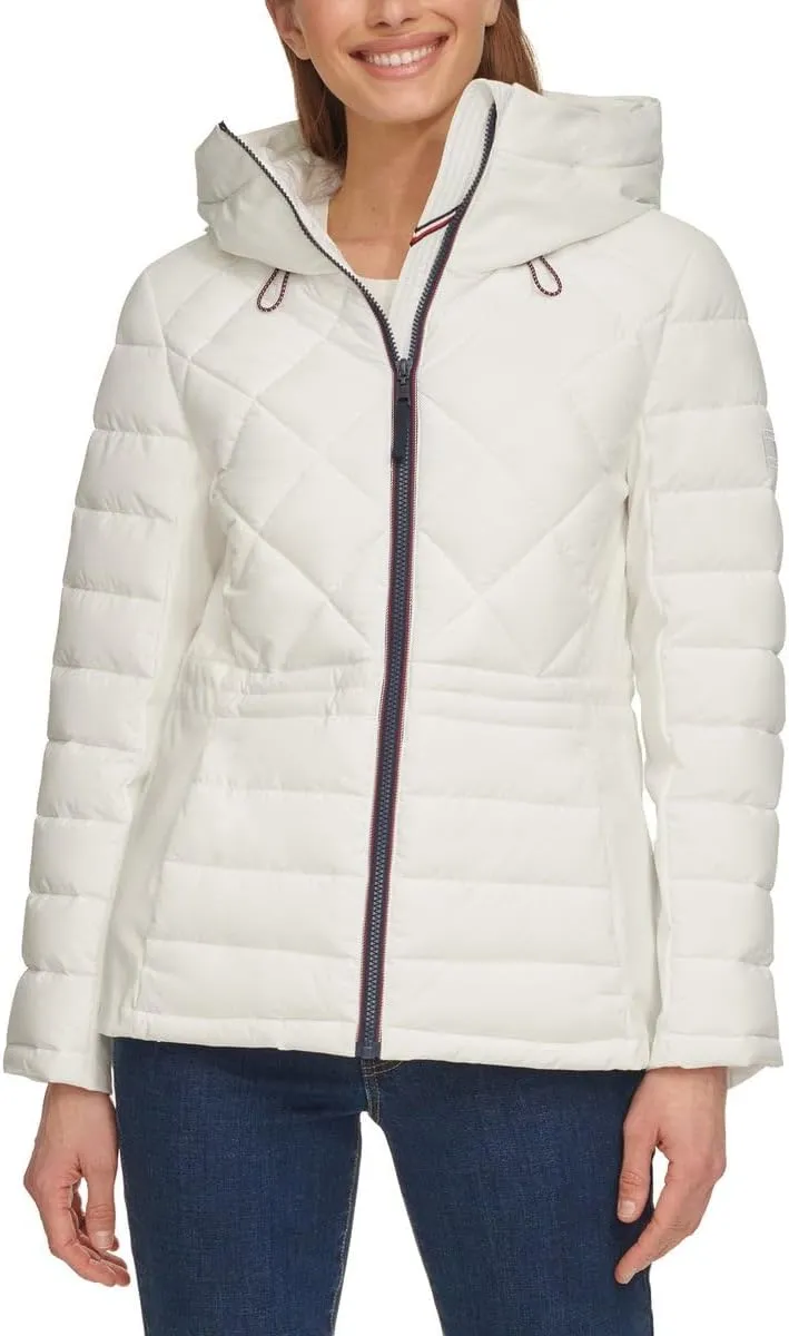 Tommy Hilfiger Women's Hooded Stretch Shell Quilted Jacket - Winter Coat for Women - Outwear with Pockets