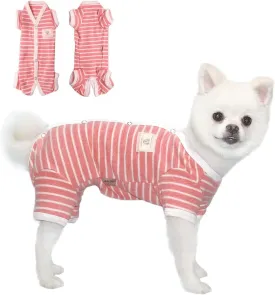 TONY HOBY Female Pet Dog Pajamas, 4 Legged Dog Pjs Jumpsuit with Stripes, Soft Cotton Surgery Recovery Dogs Clothes (XL, Pink White-Girls)