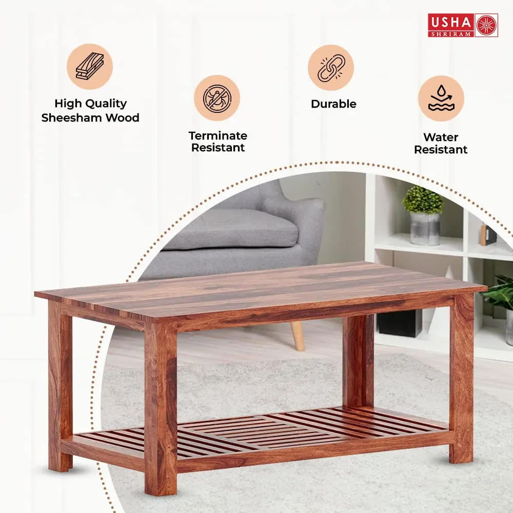 USHA SHRIRAM Wooden Sheesham Center Table | Center Table For Living Room | Tea, Coffee Table For Living Room, Home, Office, Bedroom | Sofa Table|Termite Resistant| Breakfast Table (55x100x45cm)- Brown