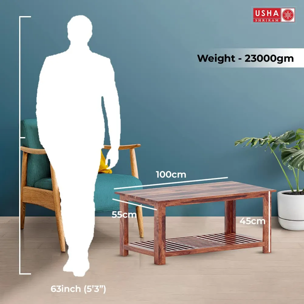 USHA SHRIRAM Wooden Sheesham Center Table | Center Table For Living Room | Tea, Coffee Table For Living Room, Home, Office, Bedroom | Sofa Table|Termite Resistant| Breakfast Table (55x100x45cm)- Brown