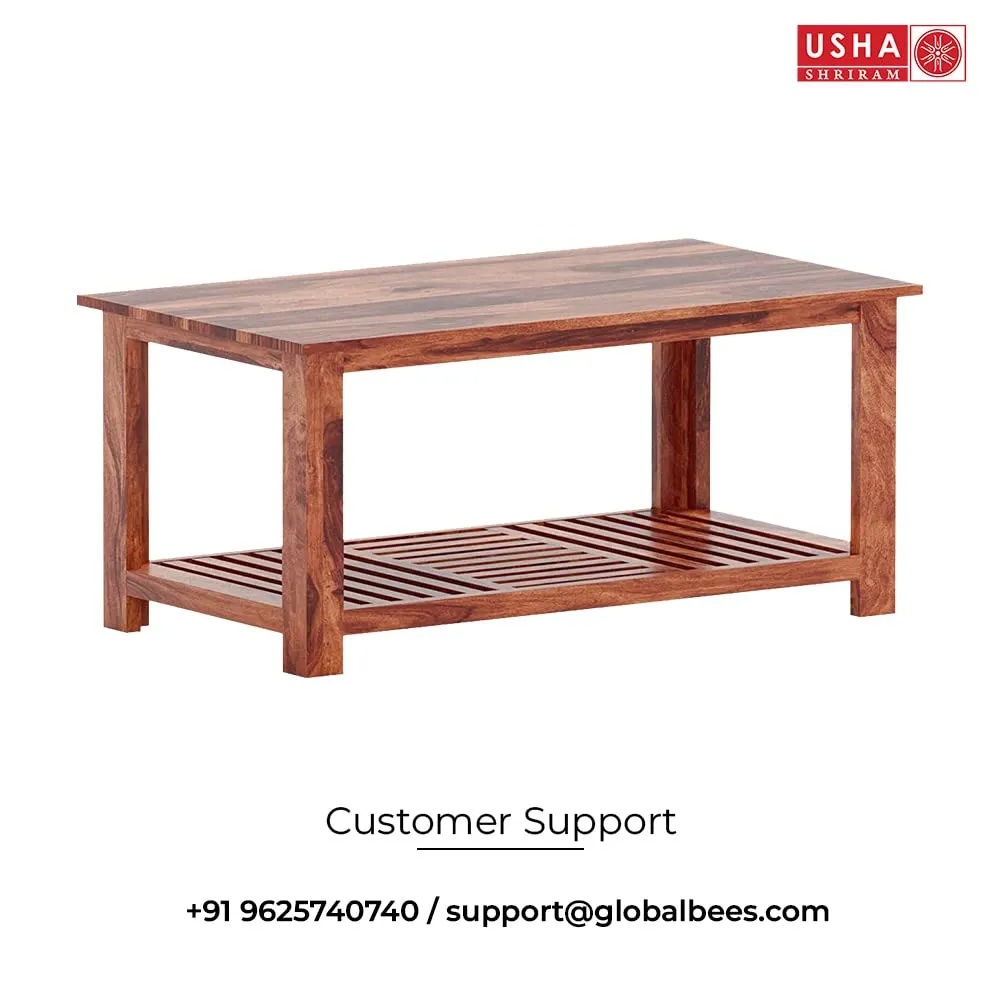 USHA SHRIRAM Wooden Sheesham Center Table | Center Table For Living Room | Tea, Coffee Table For Living Room, Home, Office, Bedroom | Sofa Table|Termite Resistant| Breakfast Table (55x100x45cm)- Brown