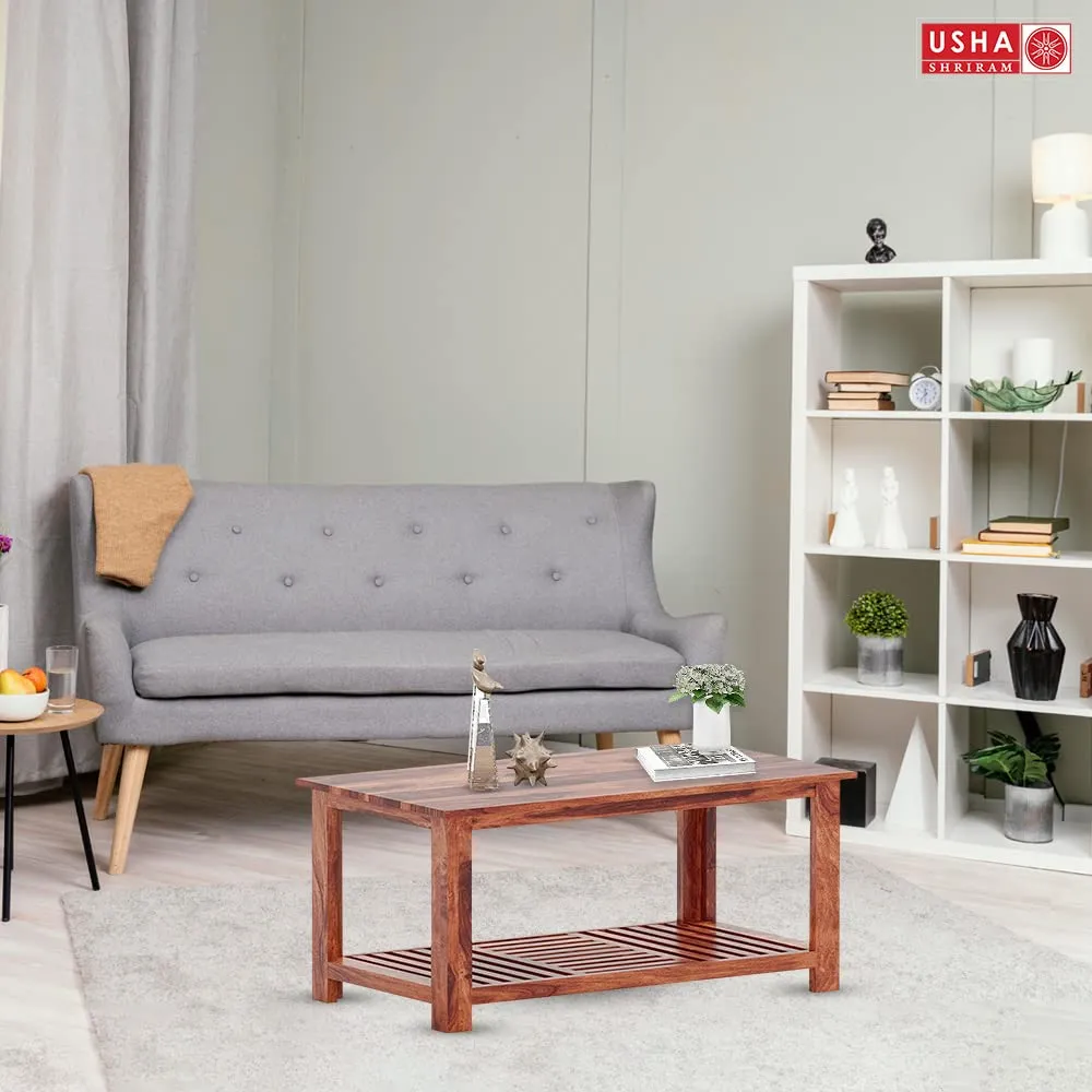 USHA SHRIRAM Wooden Sheesham Center Table | Center Table For Living Room | Tea, Coffee Table For Living Room, Home, Office, Bedroom | Sofa Table|Termite Resistant| Breakfast Table (55x100x45cm)- Brown