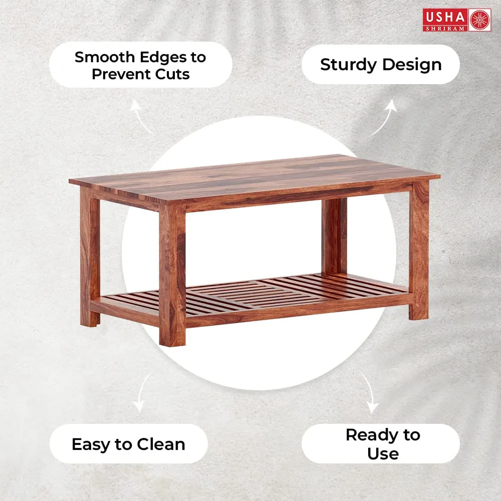 USHA SHRIRAM Wooden Sheesham Center Table | Center Table For Living Room | Tea, Coffee Table For Living Room, Home, Office, Bedroom | Sofa Table|Termite Resistant| Breakfast Table (55x100x45cm)- Brown