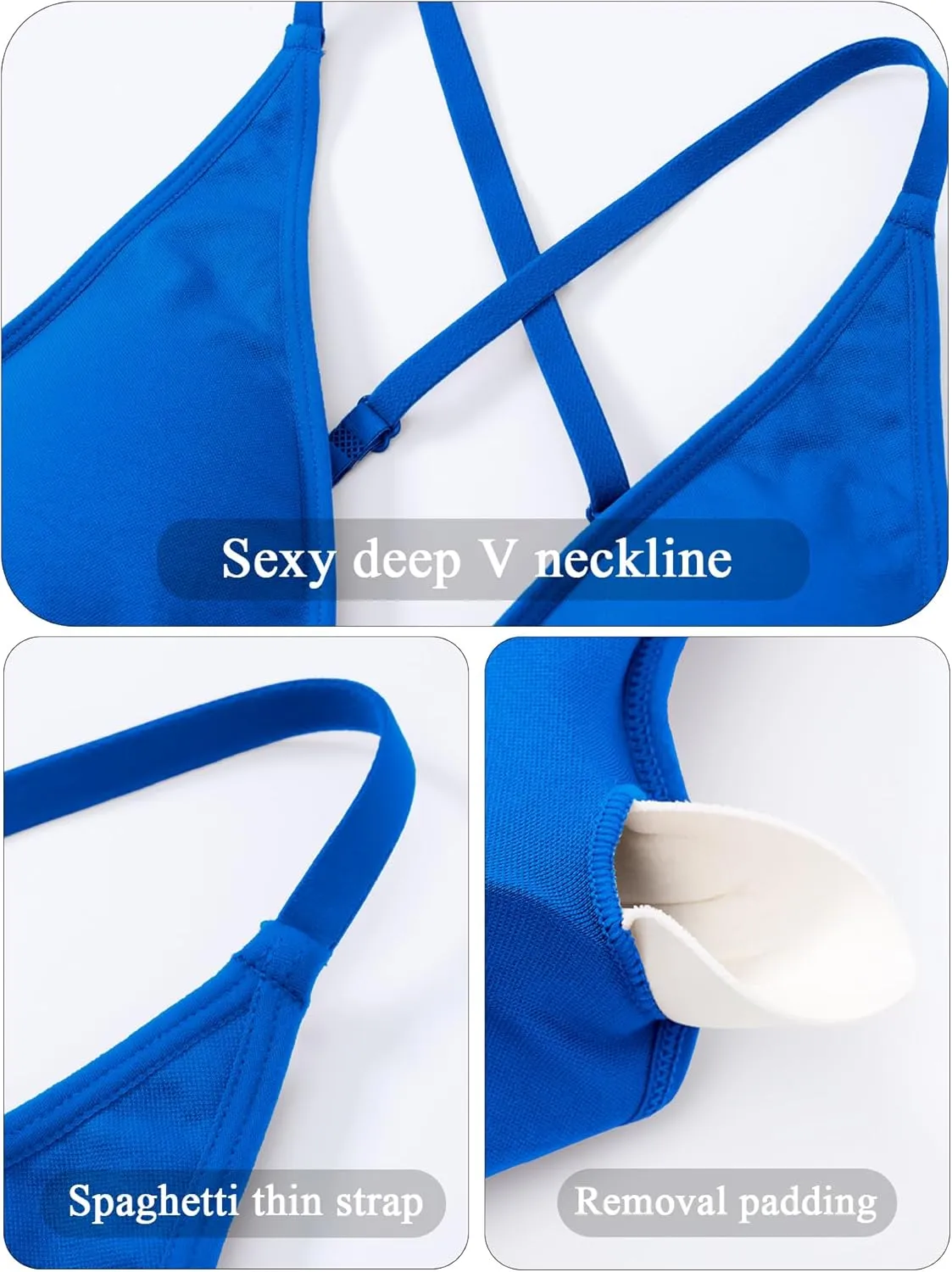 V Neck Adjustable Spaghetti Straps Sports Bra for Women, Padded Criss Cross Back Longline Yoga Bra Workout Crop Top Multipack