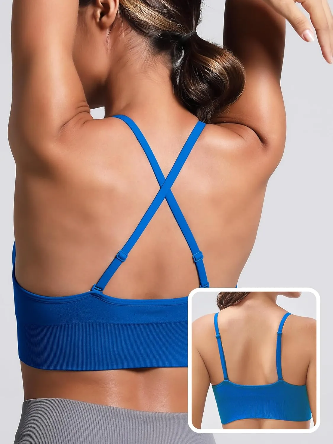 V Neck Adjustable Spaghetti Straps Sports Bra for Women, Padded Criss Cross Back Longline Yoga Bra Workout Crop Top Multipack