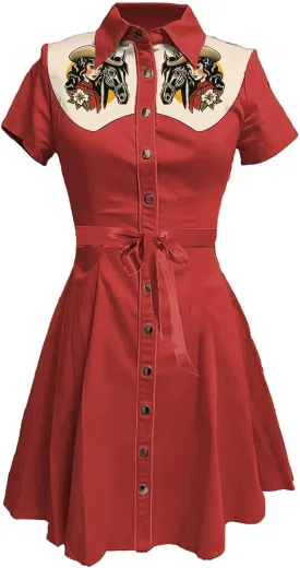 Vintage Western Flower Printed Shirt Dress Women Summer Button Down Casual Retro Style Evening Dresses for Women