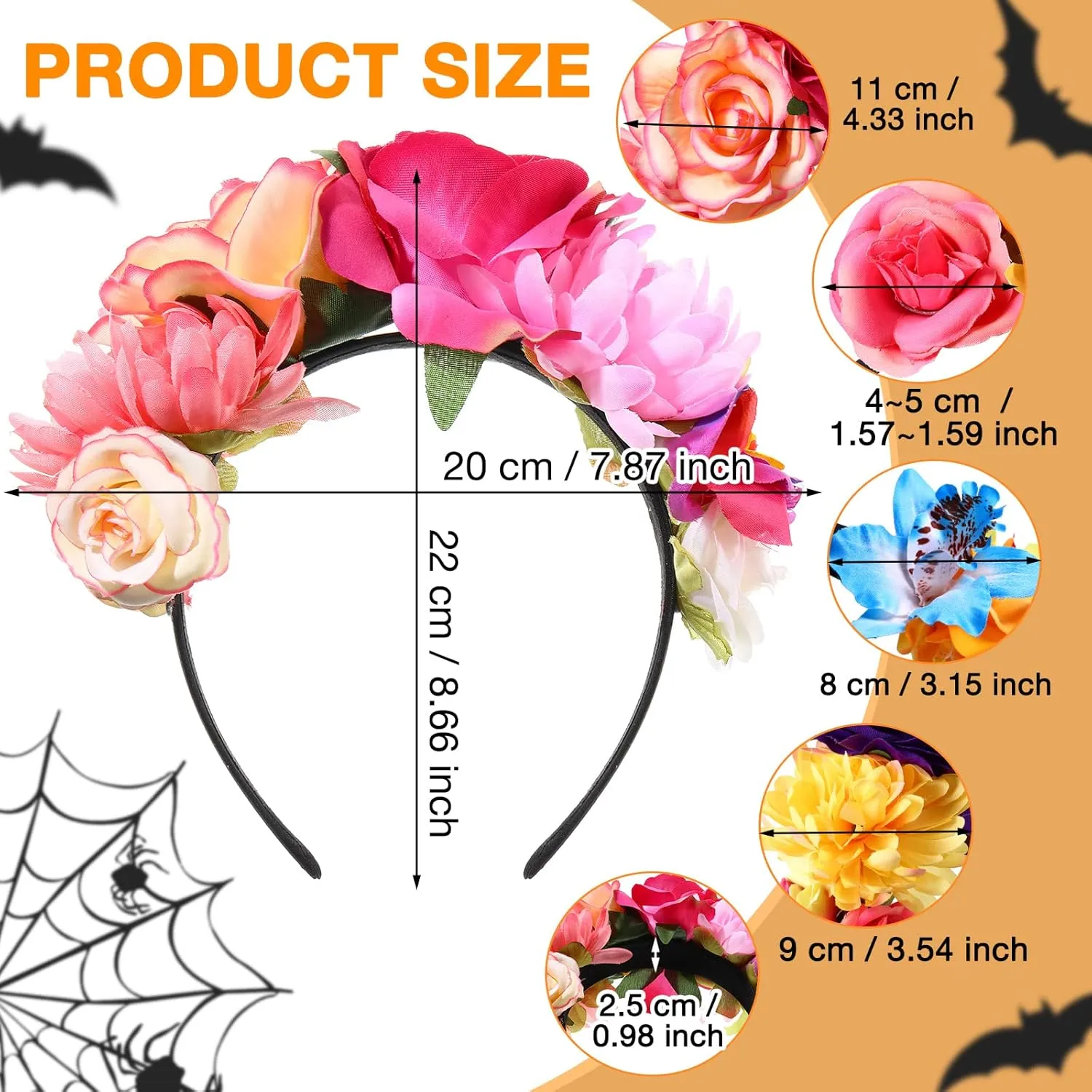 WILLBOND 3 Pcs Mexican Rose Flower Crown Headband Easter Mardi Gras Headpiece Cosplay Headgear for Party