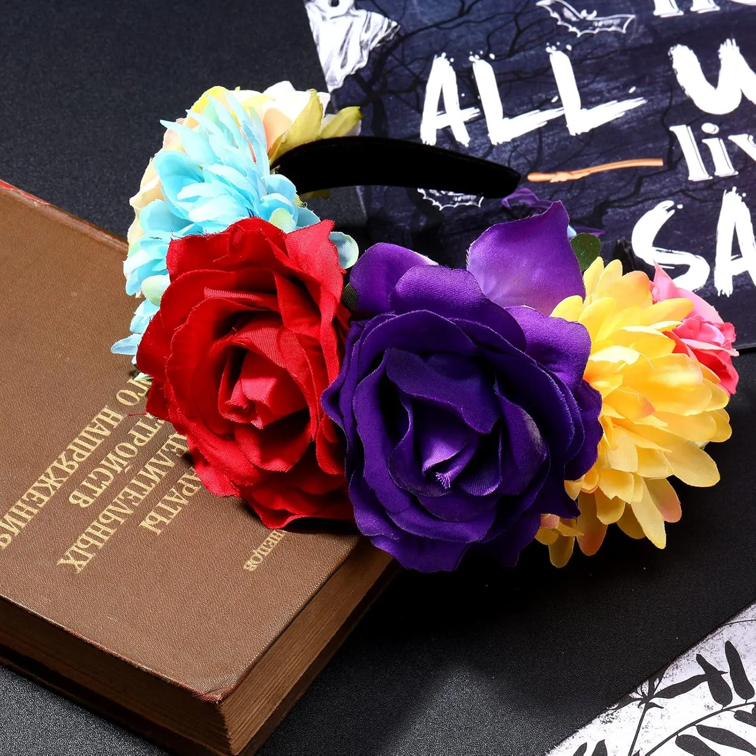 WILLBOND 3 Pcs Mexican Rose Flower Crown Headband Easter Mardi Gras Headpiece Cosplay Headgear for Party