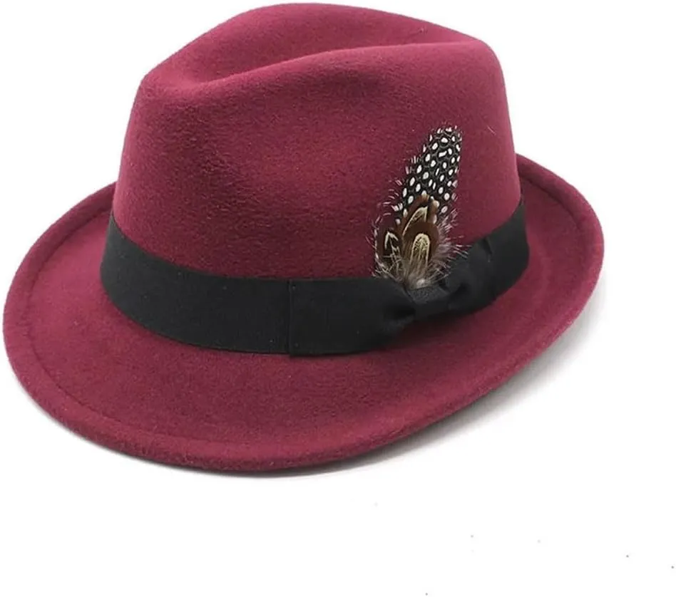 Women and Men Four Seasons Fedoras Caps British Cup Hat Cotton Polyester Small Brim Feather Decoration Hat