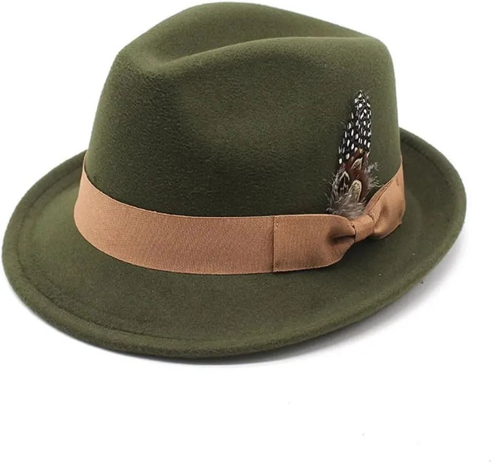 Women and Men Four Seasons Fedoras Caps British Cup Hat Cotton Polyester Small Brim Feather Decoration Hat