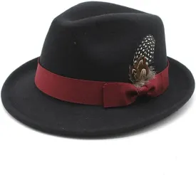 Women and Men Four Seasons Fedoras Caps British Cup Hat Cotton Polyester Small Brim Feather Decoration Hat