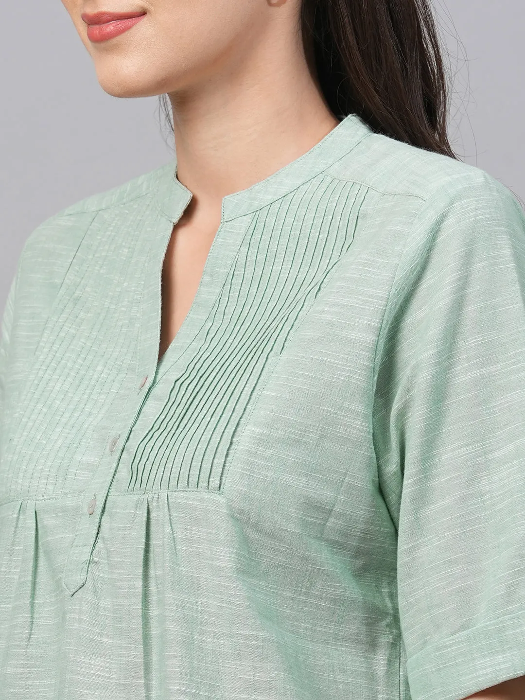 Women's Green Cotton Regular Fit Blouse