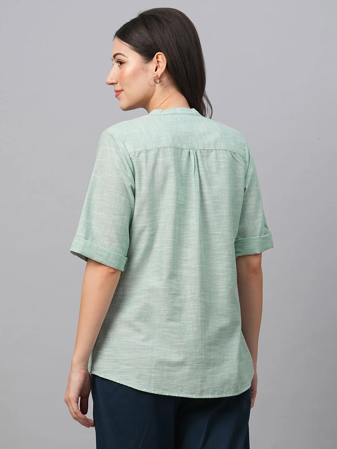 Women's Green Cotton Regular Fit Blouse