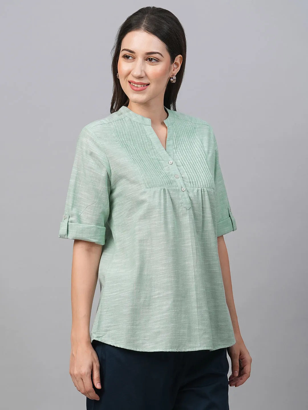 Women's Green Cotton Regular Fit Blouse