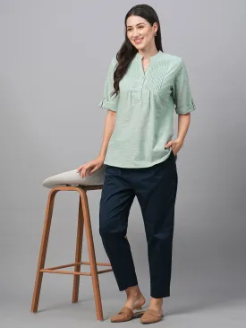 Women's Green Cotton Regular Fit Blouse