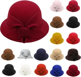 Wool Fedora Hats for Men Women Church Bowler Hat Bowtie Cap Bowler Cap (E, One Size)