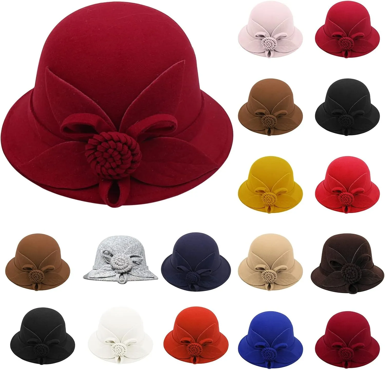 Wool Fedora Hats for Men Women Church Bowler Hat Bowtie Cap Bowler Cap (E, One Size)