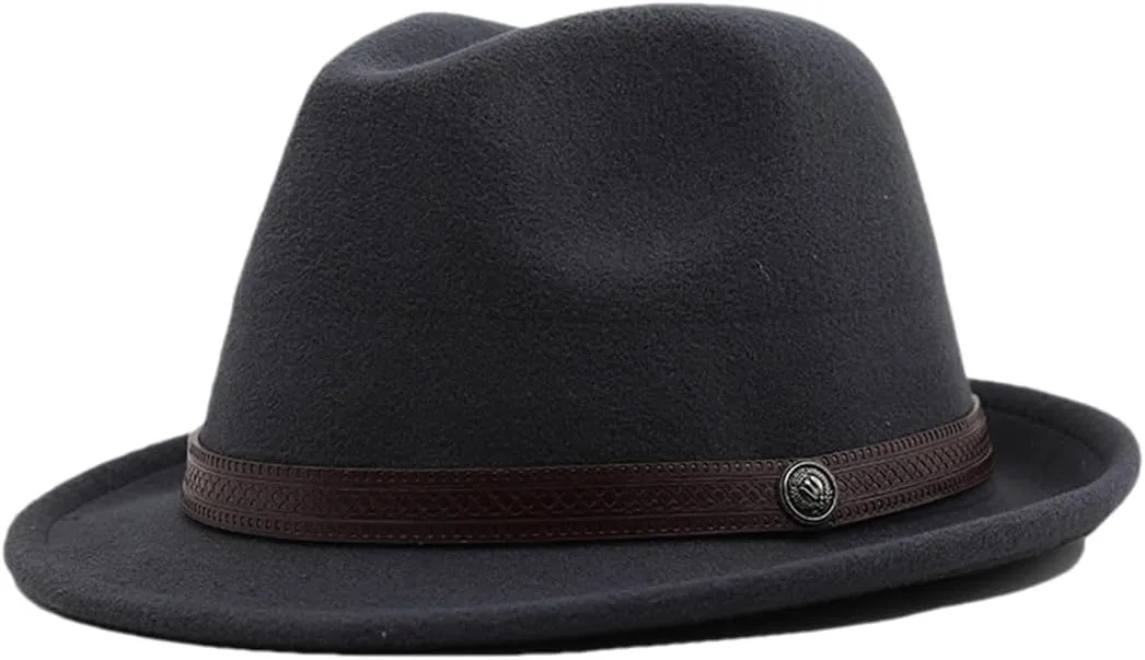 Woolen Women Fedora Hat Men Vintage Church Bowler Black White Wide Brim Classic Jazz Caps