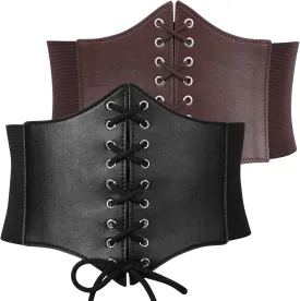 XZQTIVE Black Corset Waist Belt for Women, Wide Elastic Tie Waspie Belt for Dresses 4.7inch
