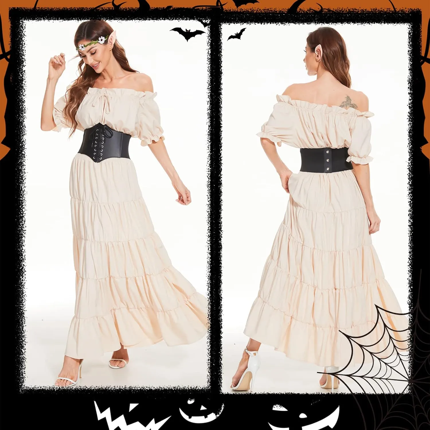 XZQTIVE Black Corset Waist Belt for Women, Wide Elastic Tie Waspie Belt for Dresses 4.7inch