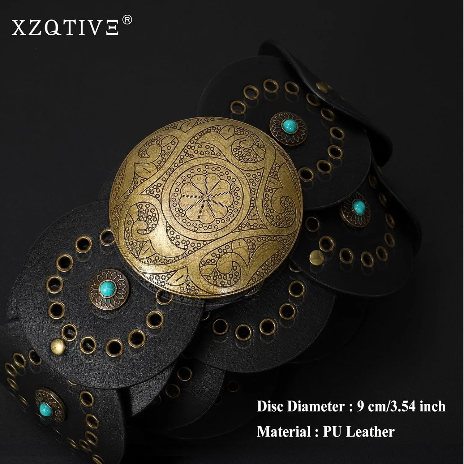 XZQTIVE Western PU Leather Belts for Woman Concho Cowgirl Cowboy Disc Belt for Ladies Wide Boho Country Waist Belts for Dress