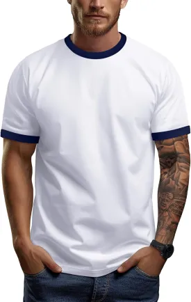 Zengjo Men's Ringer Tee Crewneck Athletic T Shirts Short Sleeve Sport Shirt for Men